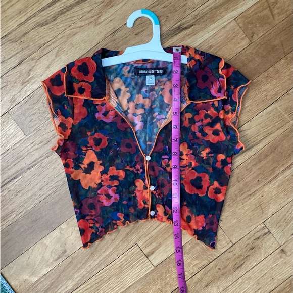 Urban Outfitters Funky Floral Mesh Button-Up Crop Top - Picture 2 of 4